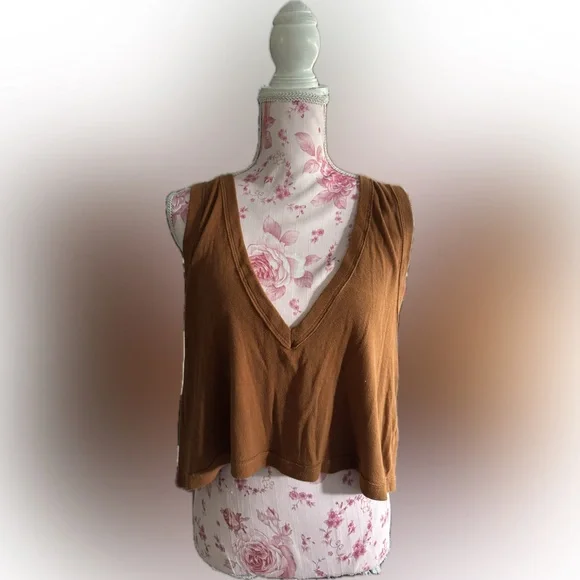 Free People Brown V-Neck Tank Top - Picture 1 of 4